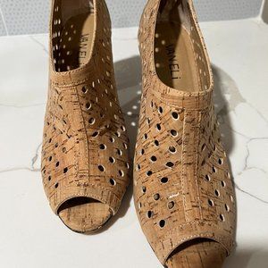 Tan Peep-toe Cork Heels